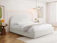 Polsterbett 200x200 cm in Wei&szlig; Chenille mit Bettkasten & Metall-Lattenrost &ndash;