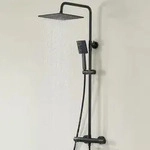Duschsystem mit Thermostat Schwarz 25x25cm Regendusche Handbrause Edelstahl