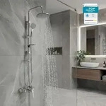 GROHE Duscharmatur BauEdge, Duschsystem mit Einhandarmatur und BELVIT Brause,