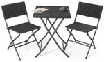 3-teiliges klappbares Outdoor Bistroset, Metall und PP-Rattan, Schwarz - Schwarz