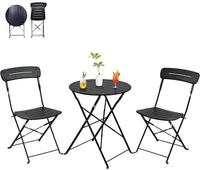 Bistroset 3-teilig mit 2 Klappst&uuml;hlen und rundem Tisch, wetterfest, schwarz