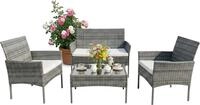 Relaxdays Gartenm&ouml;bel Set, 4-tlg. Rattan Sitzgruppe, 4 Personen, Bank, Sessel &