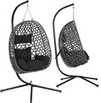 WOLTU H&auml;ngesessel mit Gestell bis 150 kg belastbar PE-Rattan, Schwarz -...