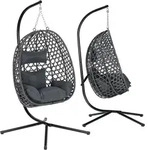 WOLTU H&auml;ngesessel mit Gestell bis 150 kg belastbar PE-Rattan, Grau - Grau