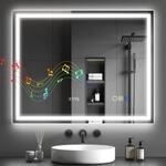 HOMCOM LED-Badezimmerspiegel, Anti-Beschlags-Pad, 3 Lichtfarben, Uhr - Silber