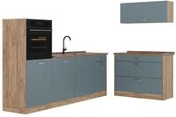 K&uuml;chenzeile Vicco R-Line Blau-Grau/Goldkraft Eiche 220 cm Arbeitsplatte Goldkraft