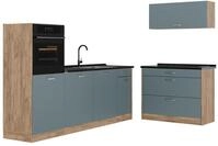 K&uuml;chenzeile Vicco R-Line Blau-Grau/Goldkraft Eiche 220 cm Arbeitsplatte Anthrazit,