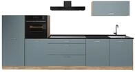 K&uuml;chenzeile Vicco R-Line Blau-Grau/Goldkraft Eiche 340 cm Arbeitsplatte Anthrazit,