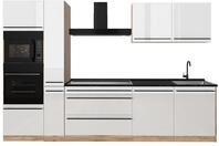 K&uuml;chenzeile Vicco R-Line Wei&szlig; Hochglanz/Goldkraft Eiche 310 cm Arbeitsplatte