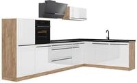 Eckk&uuml;che Vicco R-Line Wei&szlig; Hochglanz/Goldkraft Eiche 347 x cm Arbeitsplatte