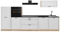 K&uuml;chenzeile Vicco R-Line Wei&szlig; Landhaus/Goldkraft Eiche 340 cm Arbeitsplatte