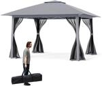 COSTWAY Pavillon 4x4m, Pop Up Faltpavillon mit 4 Moskitonetz, Doppeldach &