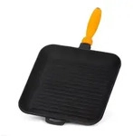 Gusseisen Grillpfanne 28x28 cm mit abnehmbarem Holzgriff &ndash; Grillstreifen-Effekt