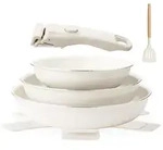 Pfannenset 7-teilig Induktion Keramik Beige mit abnehmbarem Griff 20/24/28 cm -...
