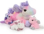 Riesen Einhorn Kuscheltier 50cm XXL mit 3 Babys im Bauch, leuchtet im Dunkeln,