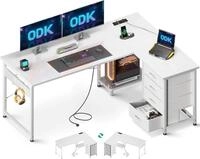 ODK Eckschreibtisch L-Form mit Schubladen, Steckdosen & USB, Wei&szlig; 135 &times; 100...