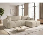 Ecksofa Loria mit Schlaffunktion und Bettkasten - Boucl&eacute;-Stoff - L-Form Couch,