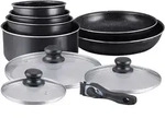 Herzberg HG-5000: 10-Teiliges Kochgeschirrset Mit Marmorbeschichtung Schwarz -