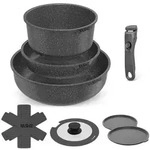 YASHE 9-teiliges Kochgeschirrset, Induktion, ungiftig, PTFE- und PFAS-frei - Schwarz