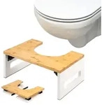 eluno Toilettenhocker, Fu&szlig;bank aus Bambus, platzsparend zusammenklappbar, wei&szlig;