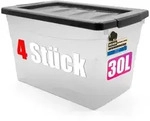 BigDean 4x 30 L Aufbewahrungsbox mit Deckel Budget Line Plastikbox mit Deckel