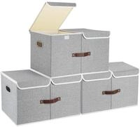 Aufbewahrungsbox mit Deckel und F&auml;chern, faltbar, waschbar, Stoff, Grau, 3...
