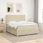 vidaXL LED Boxspringbett mit Matratze Creme 180 x 200 cm Stoff - Creme