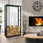ML-Design Kaminholzregal aus Metall, 80x150 cm, Schwarz, Innen/Au&szlig;en, Brennholzregal
