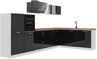 Eckk&uuml;che Vicco R-Line Schwarz Hochglanz/Wei&szlig; 347 x cm Arbeitsplatte Goldkraft