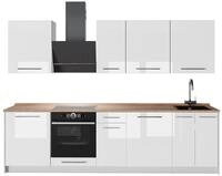 K&uuml;chenzeile Vicco Fame-Line Wei&szlig; Hochglanz/Wei&szlig; 280 cm, AP Eiche, Model 64241
