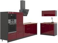 K&uuml;chenzeile Vicco Fame-Line Bordeaux Hochglanz/Anthrazit 380 cm, AP Eiche,...