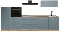 K&uuml;chenzeile Vicco R-Line Blau-Grau/Goldkraft Eiche 340 cm Arbeitsplatte Goldkraft