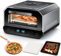 ZACHVO Elektrischer Pizzaofen 450 &deg;C mit Sichtfenster & Innenbeleuchtung - Silber