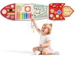 VEVOR Montessori Busy Board 13-in-1 Sensorisches Wandmotorikbrett Rakete,