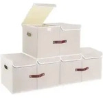 Aufbewahrungsbox mit Deckel und F&auml;chern, faltbar, waschbar, Stoff, 55x33x30...