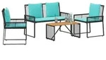 vidaXL Gartenm&ouml;bel Set 9 stk. Schwarz und T&uuml;rkis Poly-Rattan - Schwarz