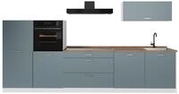 K&uuml;chenzeile Vicco R-Line Blau-Grau/Wei&szlig; 340 cm Arbeitsplatte Goldkraft Eiche, Model