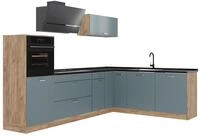 Eckk&uuml;che Vicco R-Line Blau-Grau/Goldkraft Eiche 287 x cm Arbeitsplatte Anthrazit,