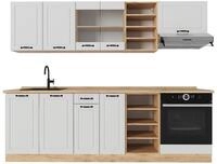 K&uuml;chenzeile Vicco R-Line Wei&szlig; Landhaus/Goldkraft Eiche 240 cm ohne Arbeitsplatte,