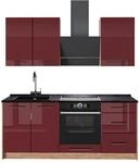Singlek&uuml;che Vicco Fame-Line Bordeaux Hochglanz/Goldkraft Eiche 190 cm, AP...