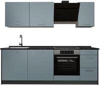 K&uuml;chenzeile Vicco R-Line Blau-Grau/Anthrazit 220 cm Arbeitsplatte Anthrazit,...