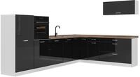Eckk&uuml;che Vicco R-Line Schwarz Hochglanz/Wei&szlig; 327 x cm Arbeitsplatte Goldkraft