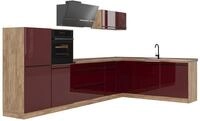 Eckk&uuml;che Vicco R-Line Rot Hochglanz/Goldkraft Eiche 347 x cm Arbeitsplatte Goldkraft