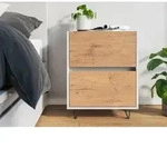 Posseik Nachttisch Industrial A 50 cm Wei&szlig; & Eiche Front