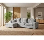 Ecksofa mit Schlaffunktion & Bettkasten &ndash; Hellgrau Chenille, Links &ndash;...