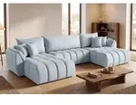 Ecksofa 382x184 cm mit Schlaffunktion & Bettkasten &ndash; Hellgrau Samt &ndash; U-Sofa,
