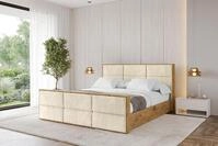 ALTDECOR Polsterbett mit Bettkasten - ENZO1-Z - 160x200 - Beige - Bett mit Kopfteil