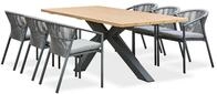 6-Sitzer Garten-Essgruppe Aluminium Graublau, Tisch 2.2m Holzoptik, St&uuml;hle mit