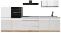 K&uuml;chenzeile Vicco R-Line Wei&szlig; Hochglanz/Goldkraft Eiche 340 cm Arbeitsplatte