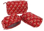 Boho Kosmetiktaschen Set, Waschtasche, Kulturbeutel mit Blockprint - Rot, Uni -